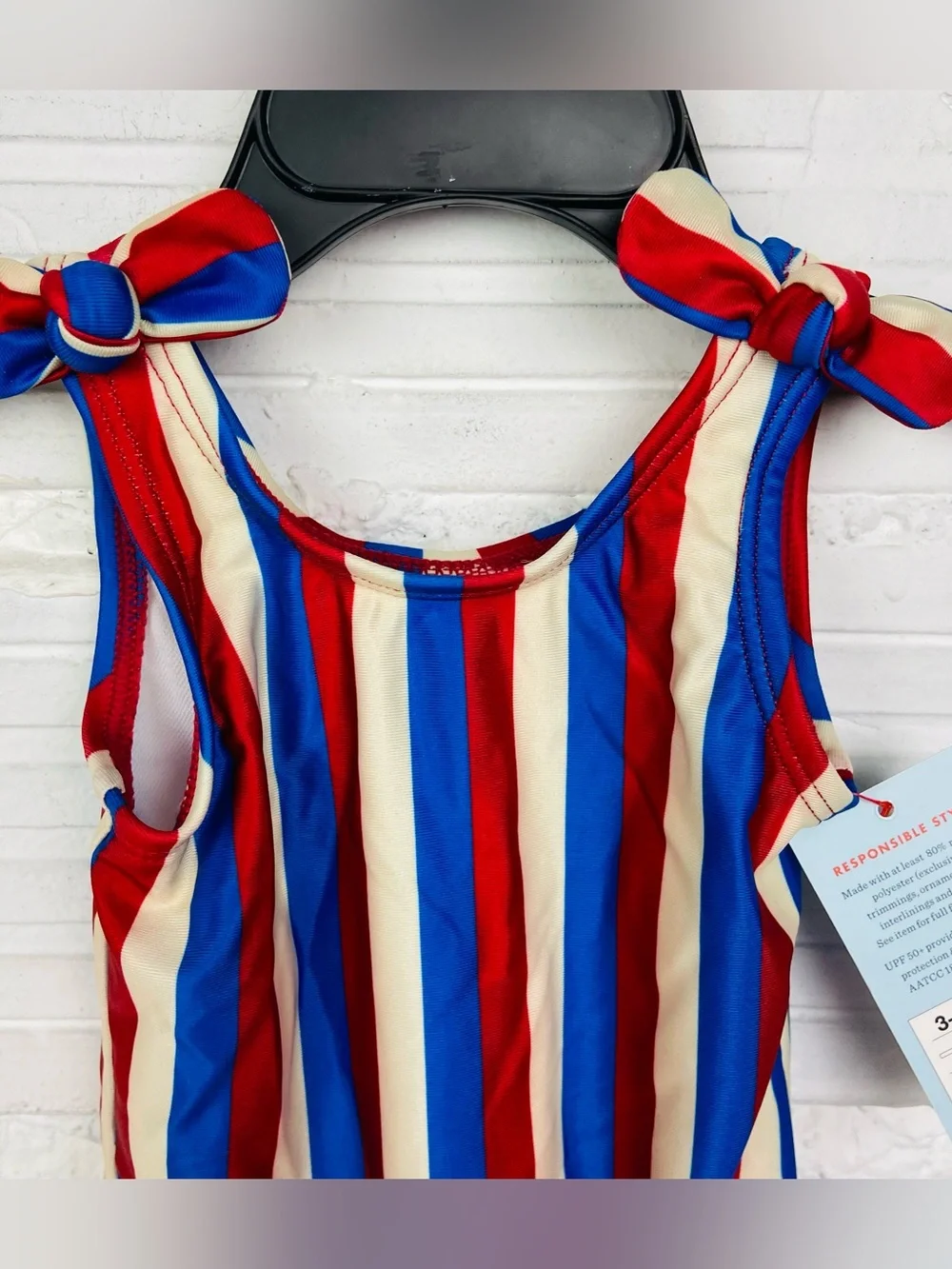 NWT cat & jack bow Striped Red, Blue & Cream One-Piece Swimsuit size 3-6 months